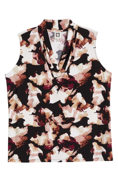 Anne Klein Abstract Print Triple Pleat Sleeveless Top In Black
