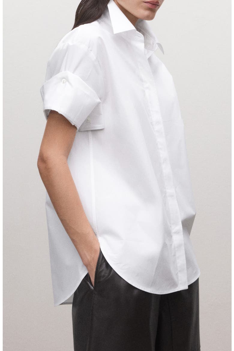 Three-Quarter Sleeve Cotton Button-Front Shirt, Alternate, color, WHITE