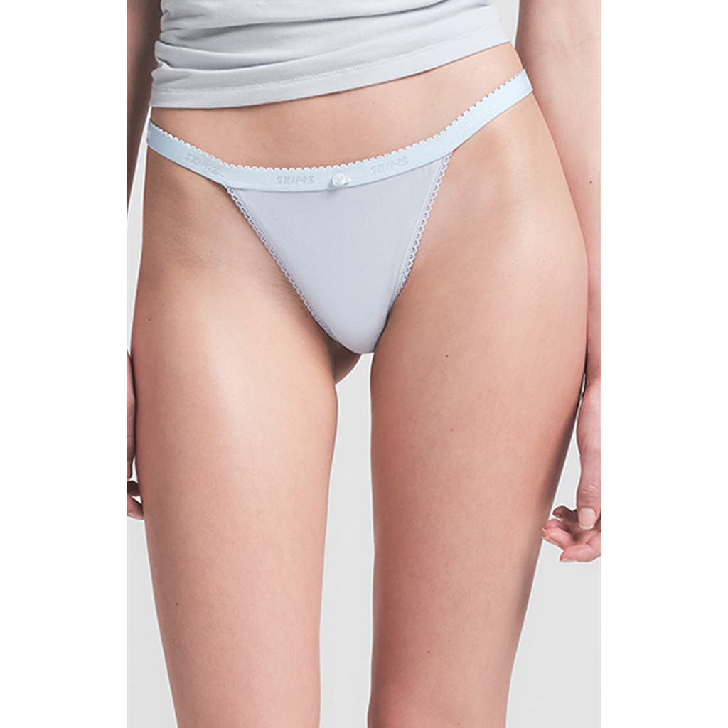 Skims Lightweight Cotton Logo Picot String Bikini In Zen Blue Tonal