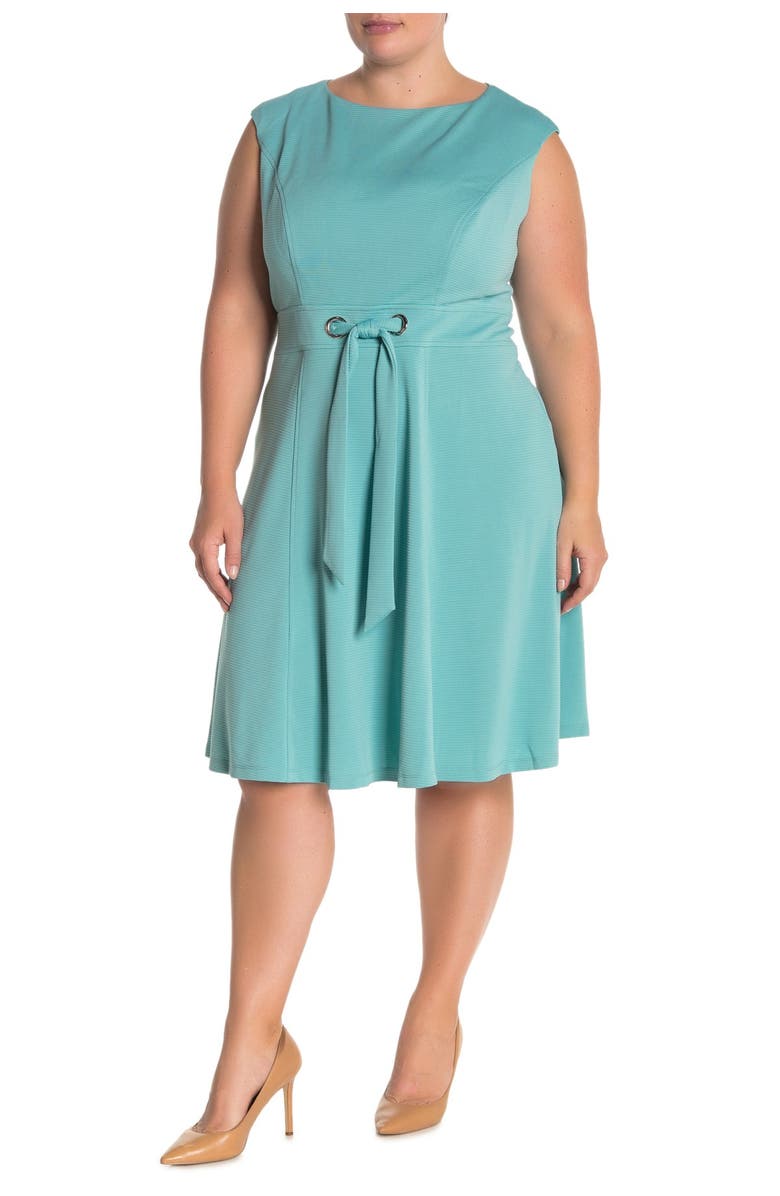 London Times Ottoman Tie Waist FIt & Flare Dress, Main, color, 