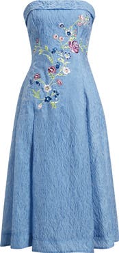 Tahari ASL Rhinestone Floral Embroidery Strapless Floral Jacquard Cocktail Dress