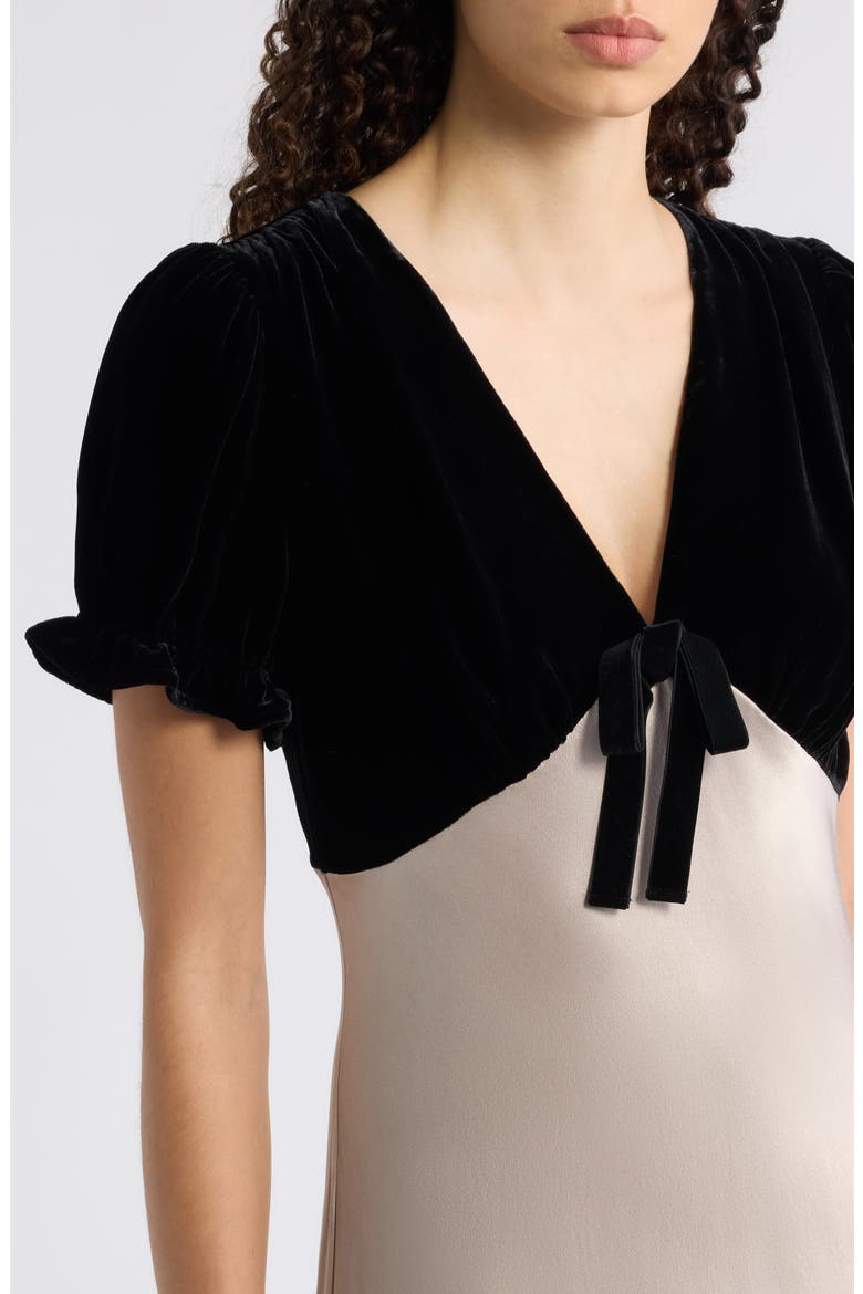 Dory Colorblock Mixed Media Velvet & Satin Dress, Alternate, color, MINK