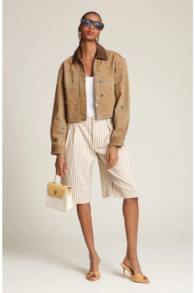 Pleated Bermuda Shorts, Alternate, color, CAMEL / CREAM