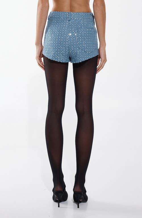 By.dyln Sequin Embellished Distressed Denim Shorts In Blue