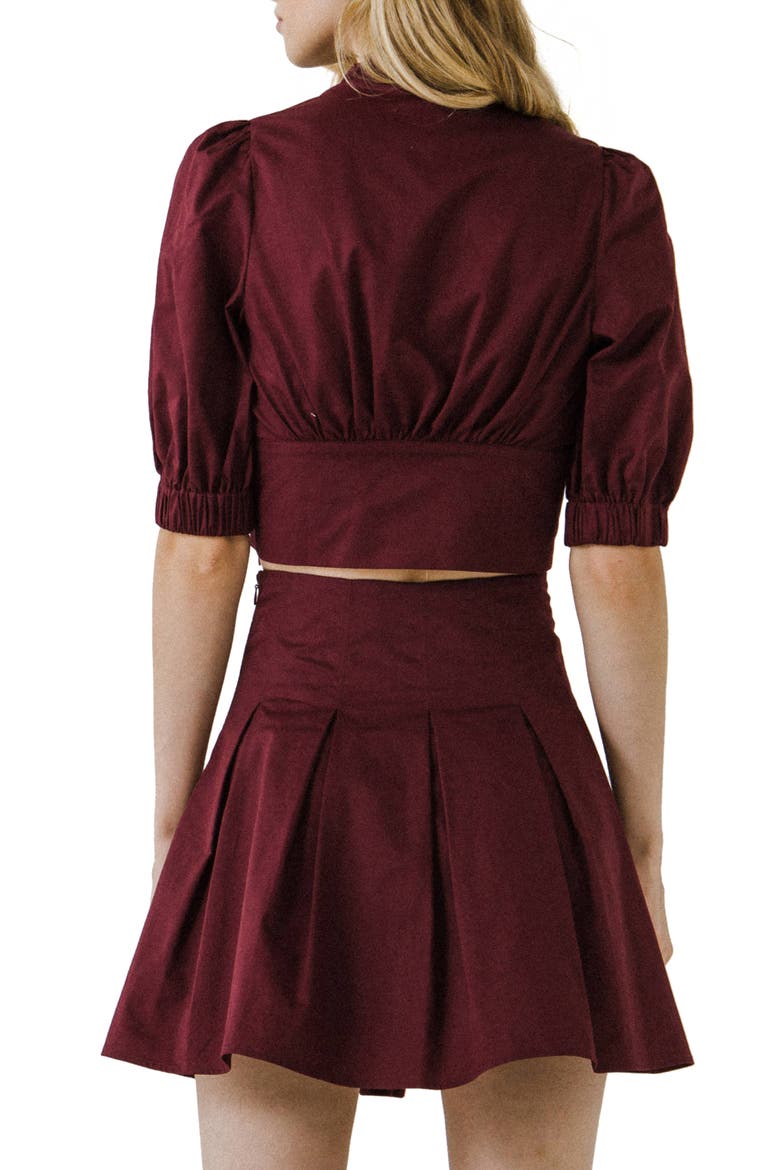 Tie Front Crop Shirt, Alternate, color, BURGUNDY