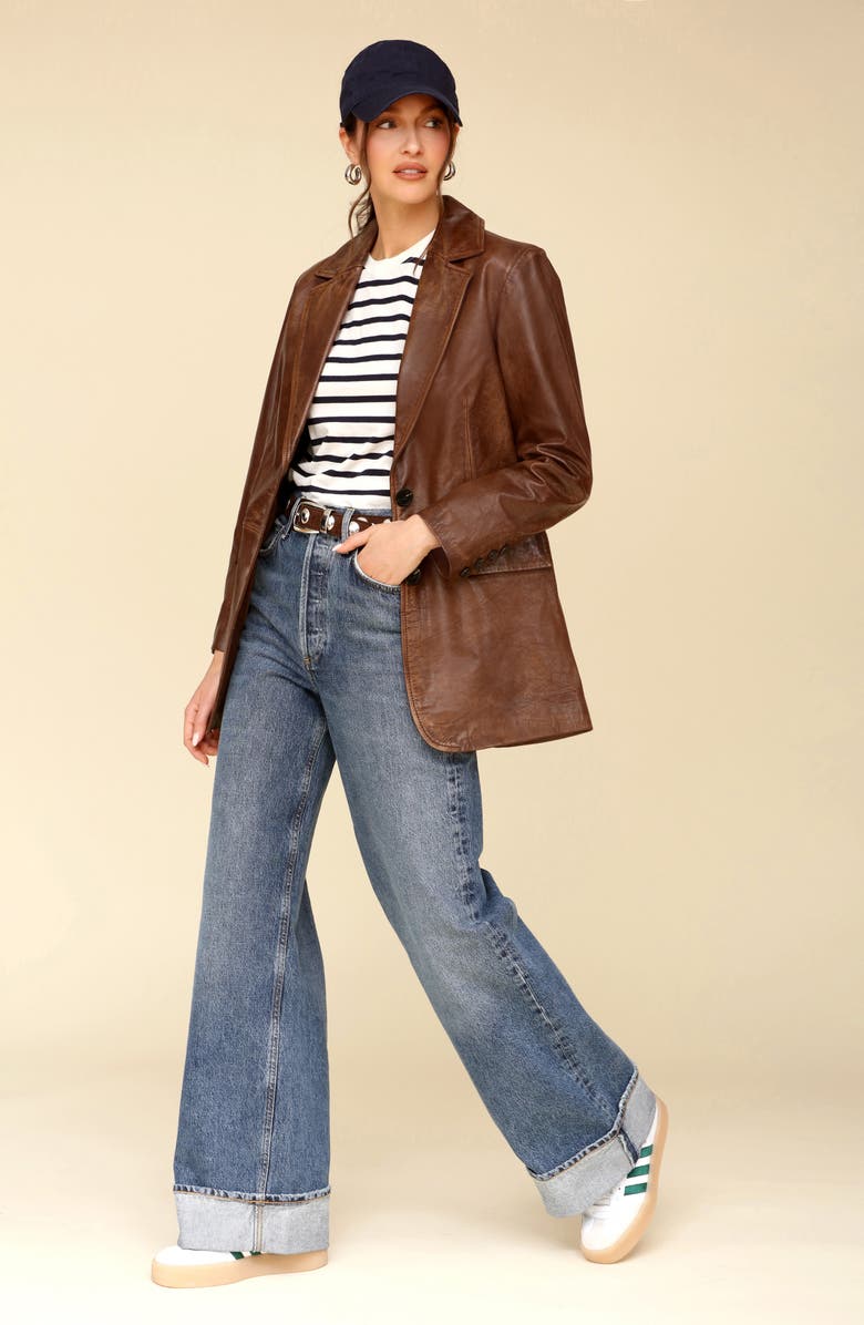 Avec Les Filles Oversize Leather Blazer, Alternate, color, Vintage Brown