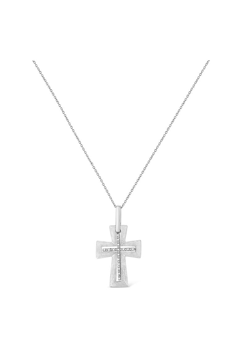 .925 Sterling Silver Prong-Set Diamond Accent Cross Pendant Necklace, Alternate, color, White