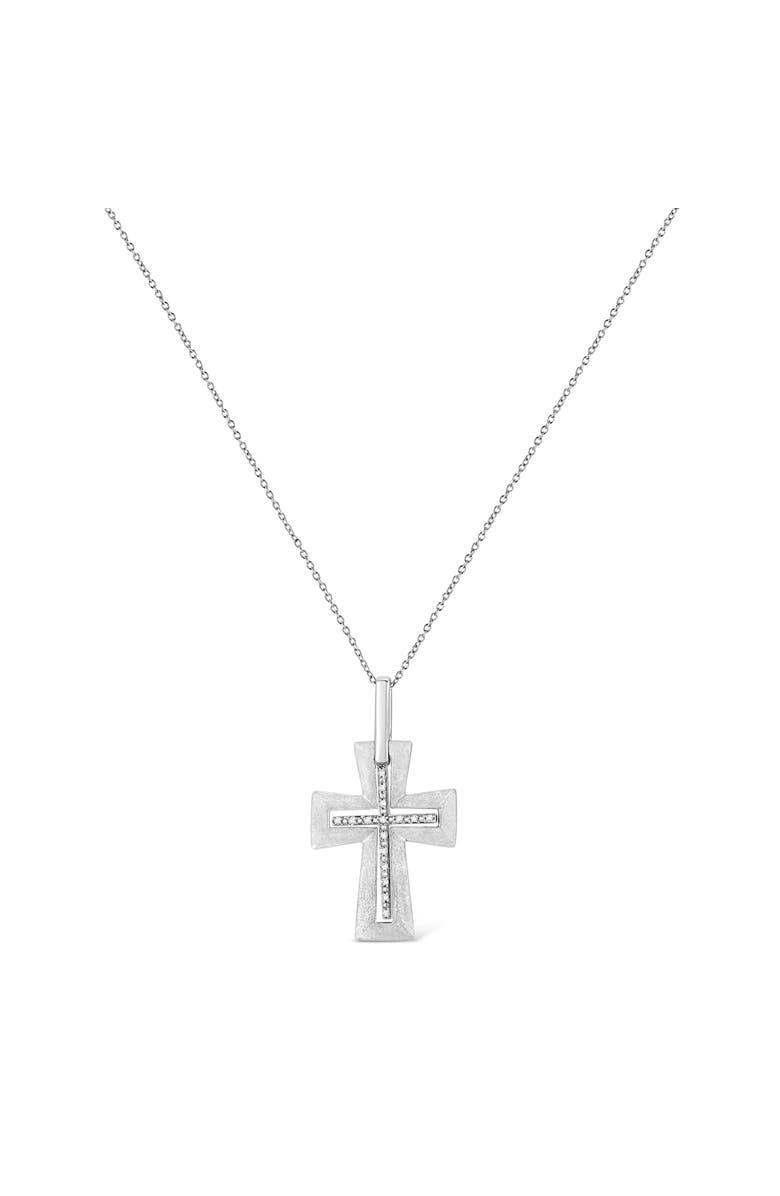 Haus of Brilliance .925 Sterling Silver Prong-Set Diamond Accent Cross Pendant Necklace, Alternate, color, White