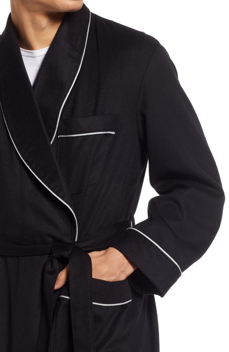 Majestic International Woven Cashmere Robe, Alternate, color, Blackness W/ Silver Braid