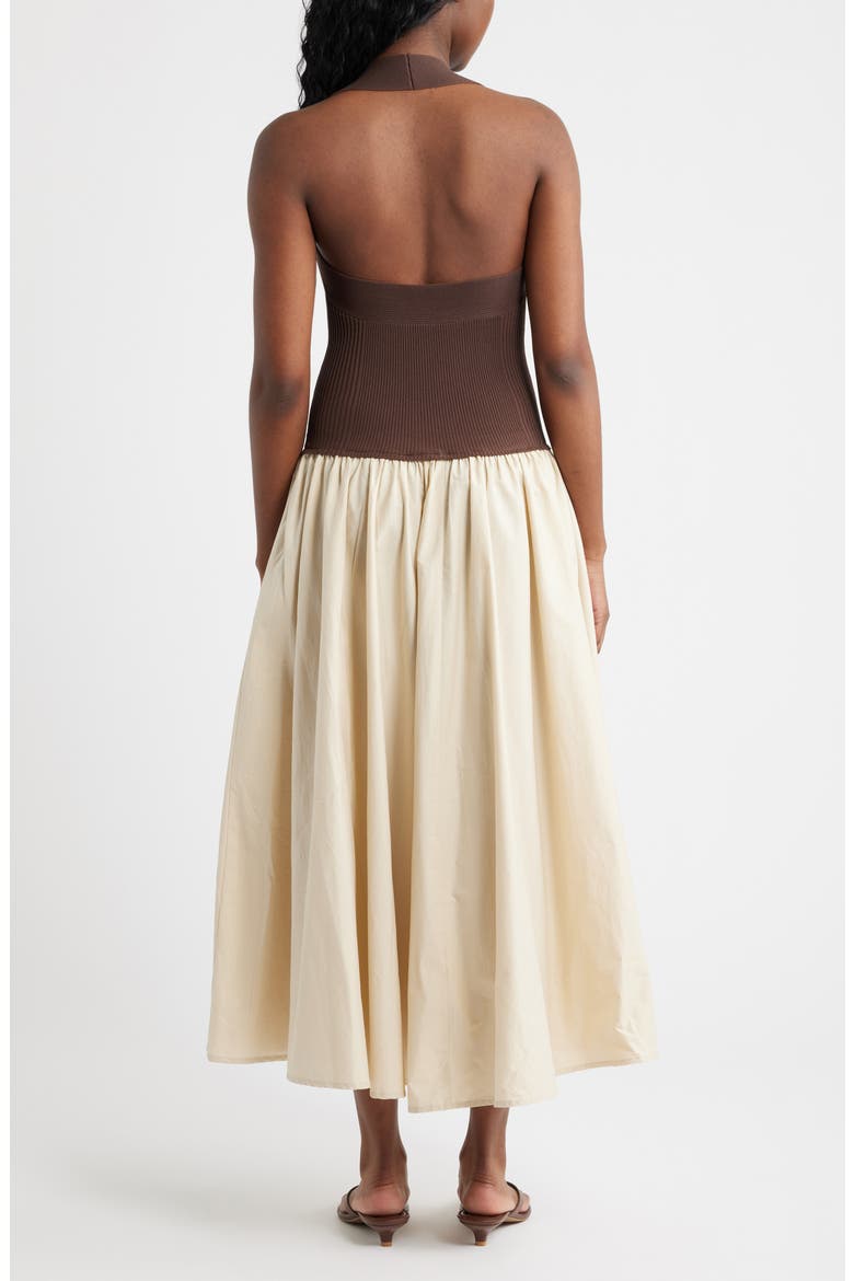 Sevilla Mixed Media Halter Maxi Dress, Alternate, color, BROWN TAN