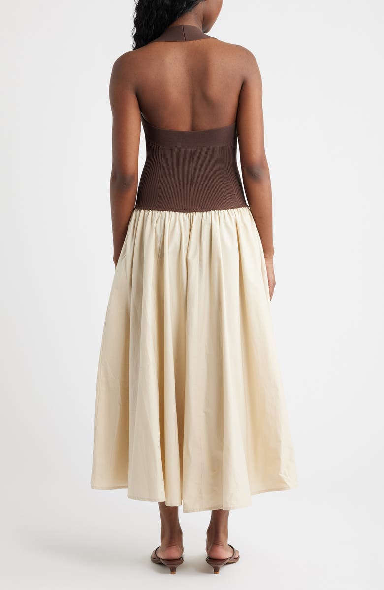 Lucy Paris Sevilla Mixed Media Halter Maxi Dress, Alternate, color, Brown Tan