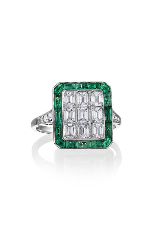 Mindi Mond Icon Colombian Emerald & Diamond Deco Ring In Platinum