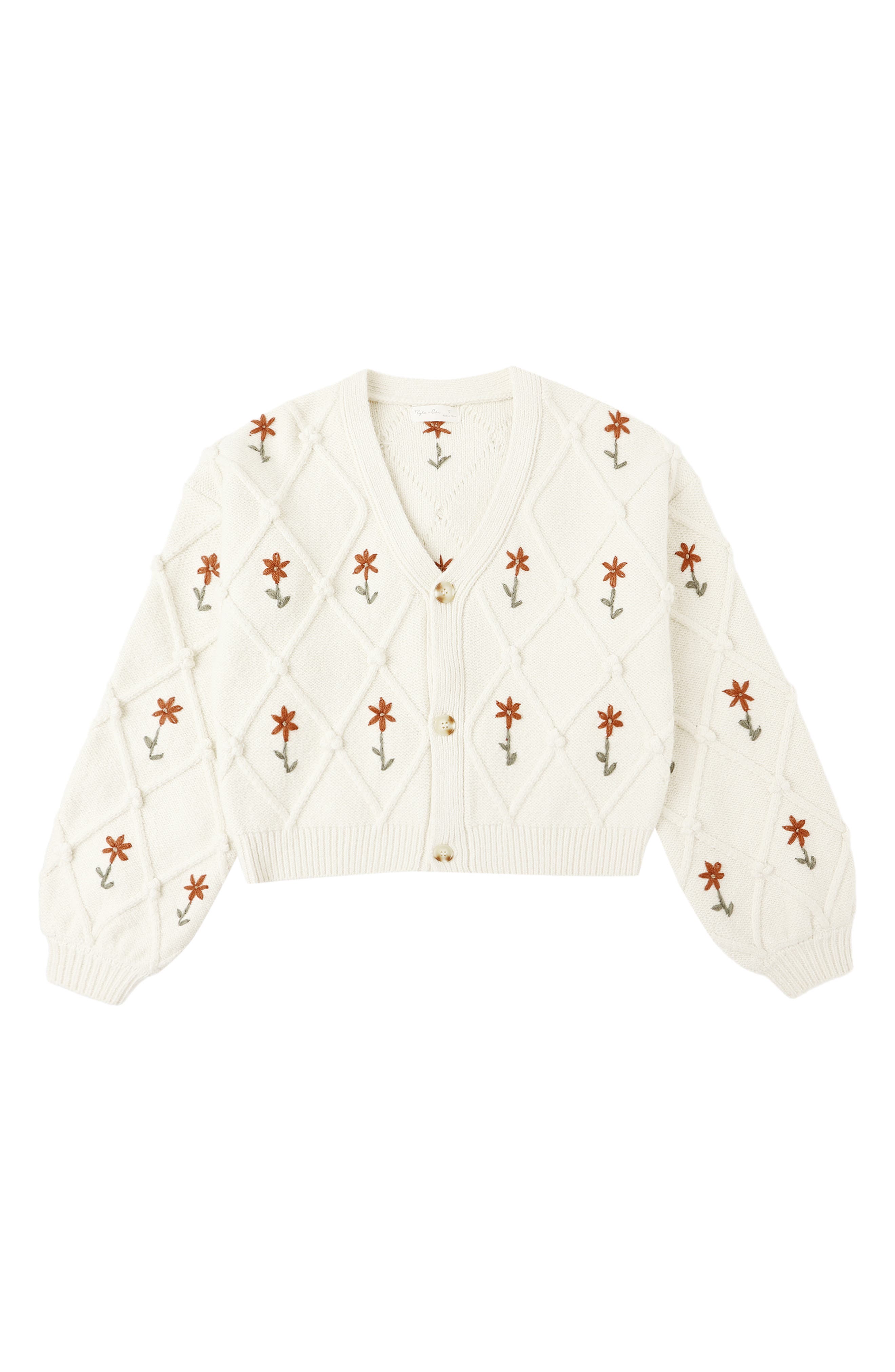 Kids' Embroidered Boxy Crop Cardigan