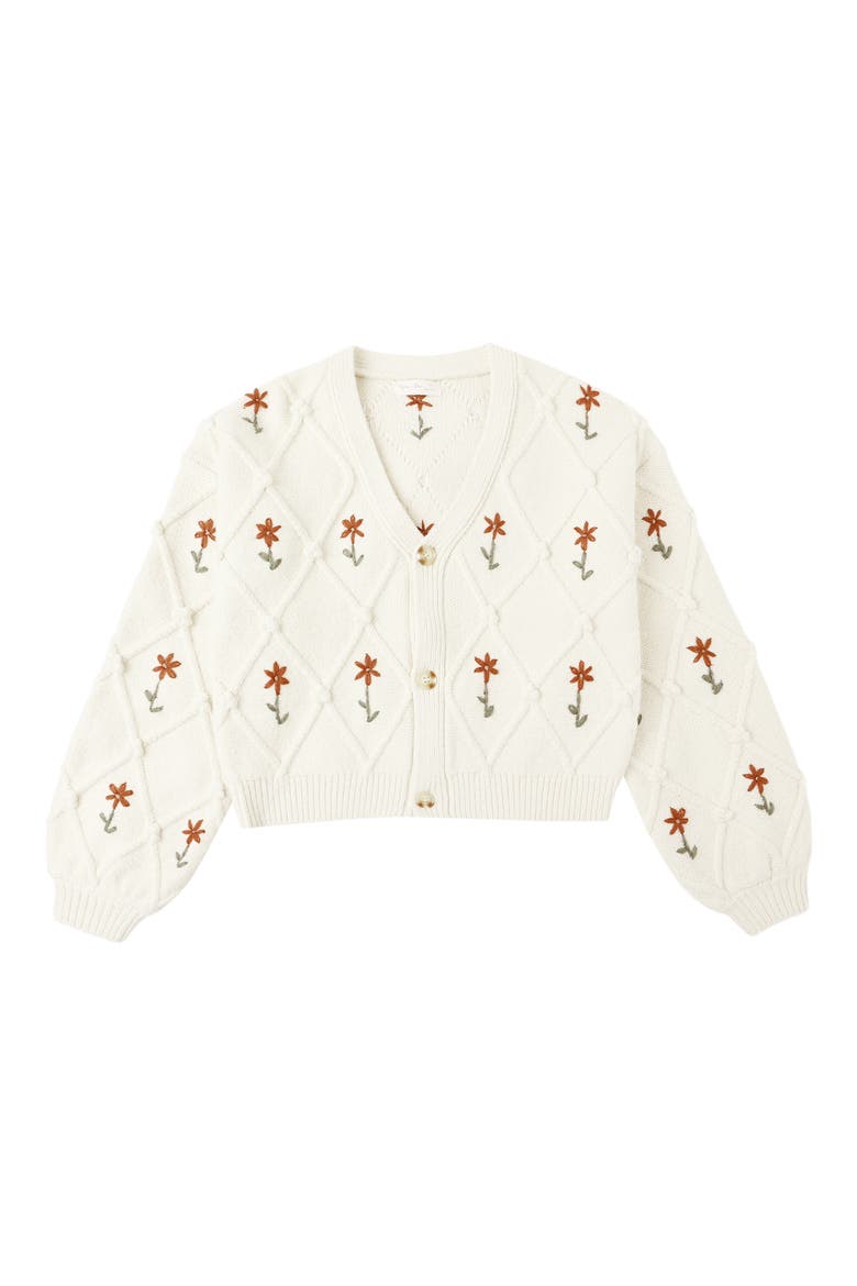 Kids' Embroidered Boxy Crop Cardigan, Main, color, NATURAL