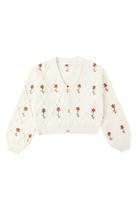 Kids' Embroidered Boxy Crop Cardigan