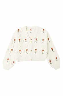 Kids' Embroidered Boxy Crop Cardigan