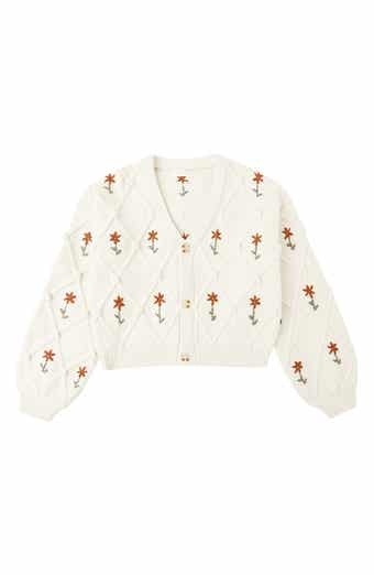 Kids' Embroidered Boxy Crop Cardigan