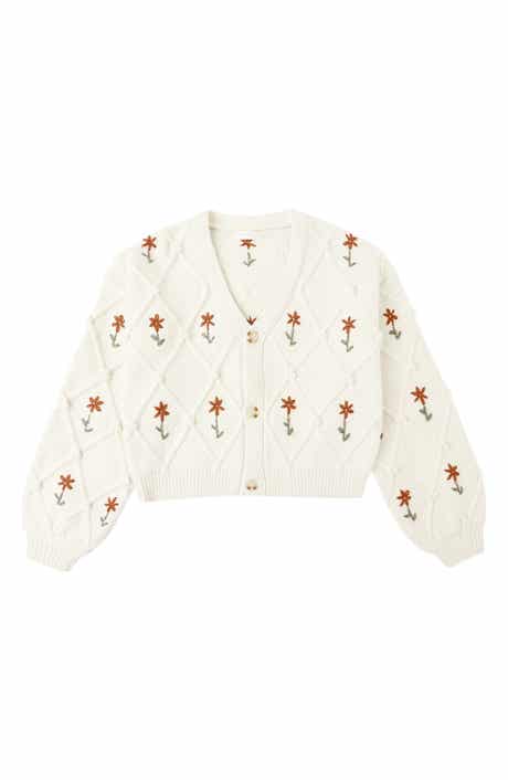 Kids' Embroidered Boxy Crop Cardigan