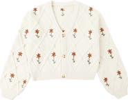 Rylee + Cru Kids' Embroidered Boxy Crop Cardigan