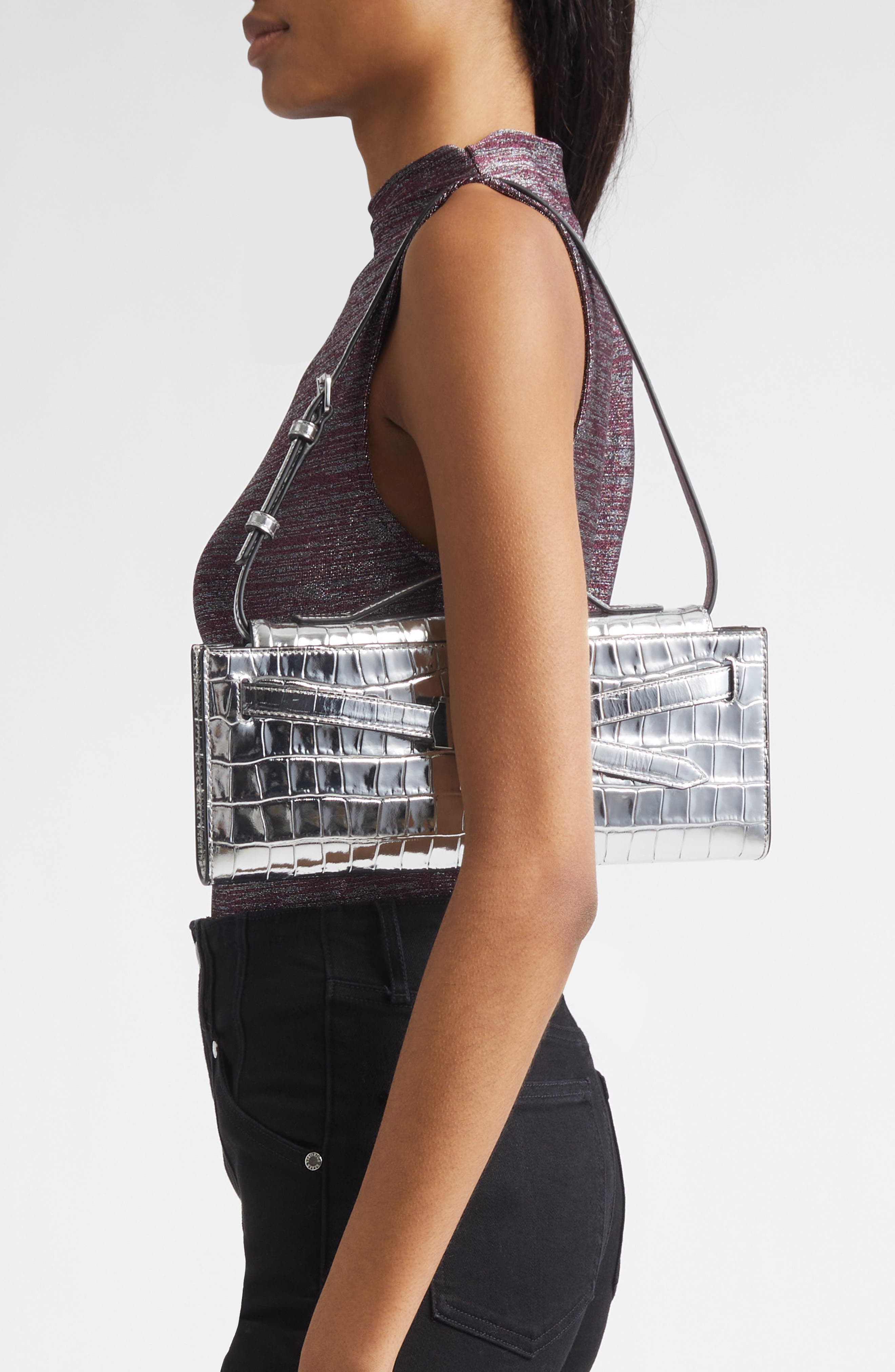Croc Embossed Dash Clutch, Alternate, color, SILVER