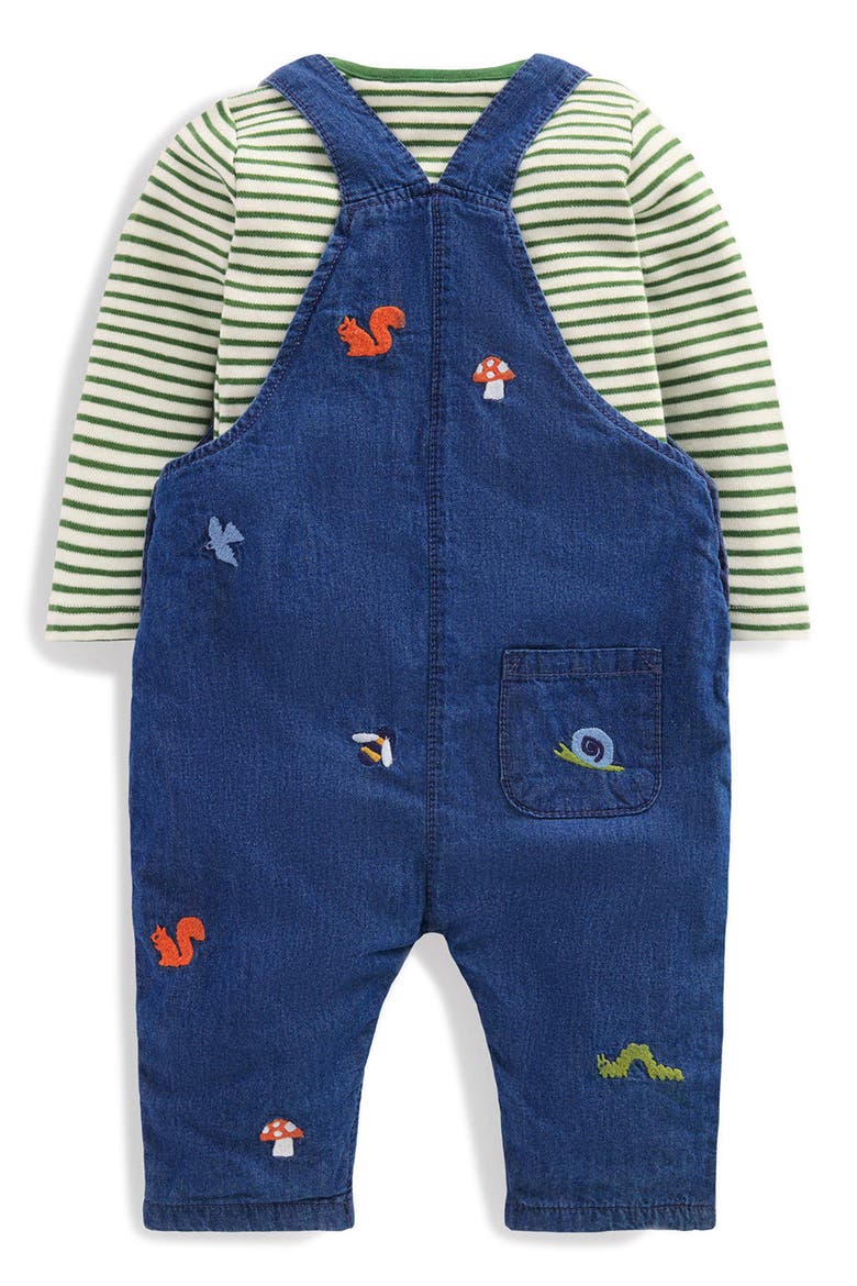 Embroidered Dungarees & T-Shirt Set, Alternate, color, DENIM WOODLAND EMBROIDERY