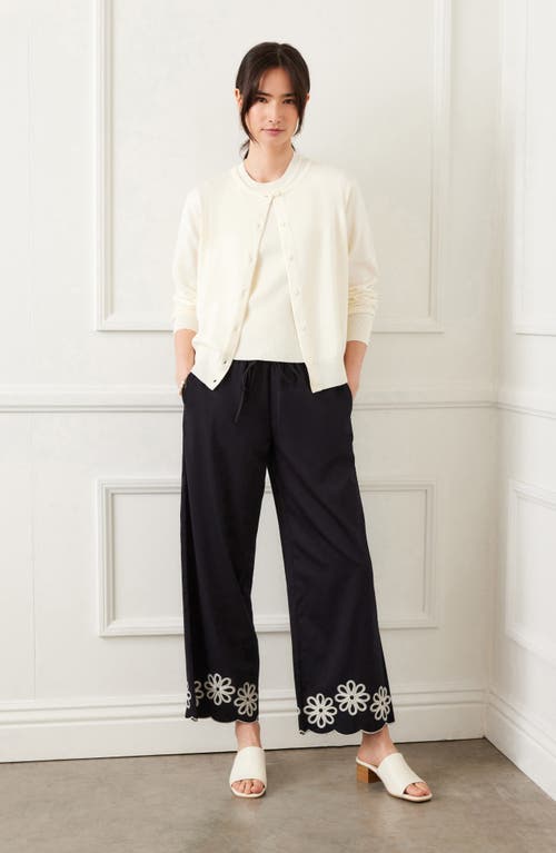 Karen Kane Embroidered Scallop Drawstring Cotton Pants
