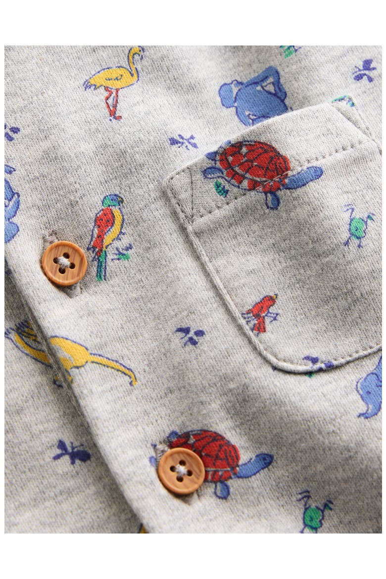 Short Sleeve Cotton Jersey Romper, Alternate, color, GREY MARL JUNGLE ANIMALS