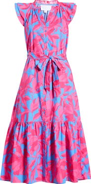 SUGARLIPS Floral Print Tie Waist Midi Dress