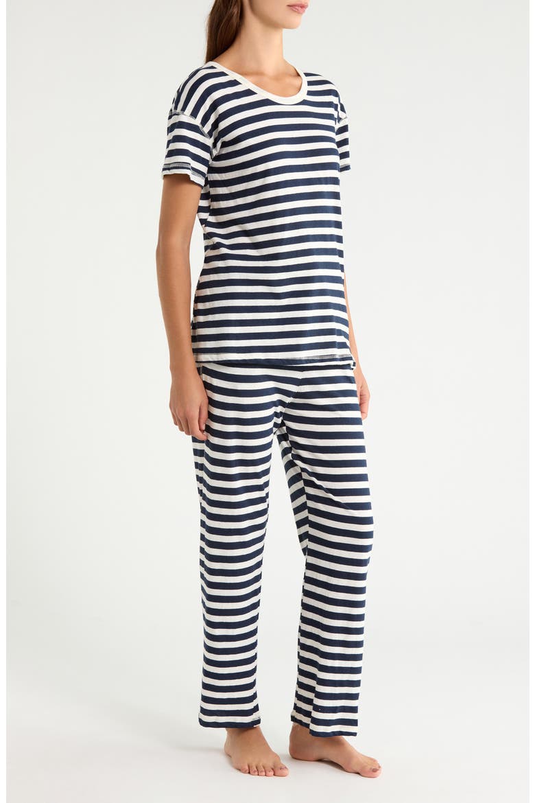 Jada Striped Organic Cotton Short Sleeve Pajamas, Alternate, color, DEEP NAVY/ CREAM STRIPE