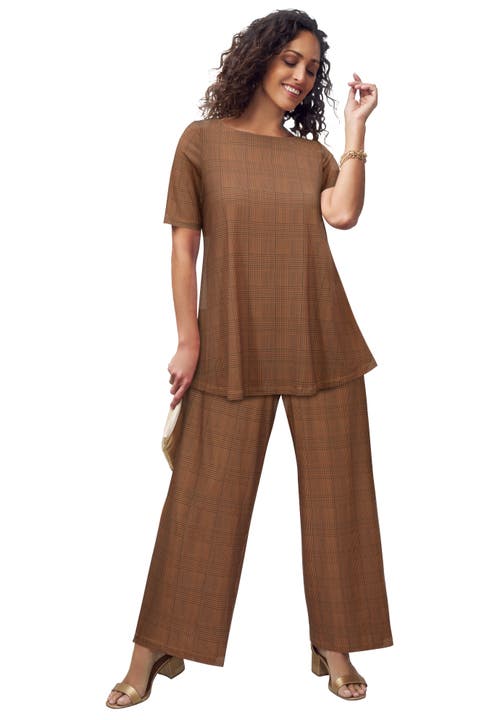 Jessica London Stretch Knit Wide Leg Pant In Animal Print
