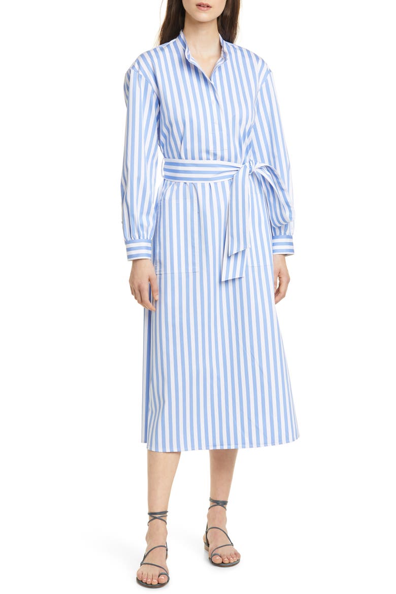 Half Placket Long Sleeve Stripe Midi Dress, Main, color, BLUE MULTI