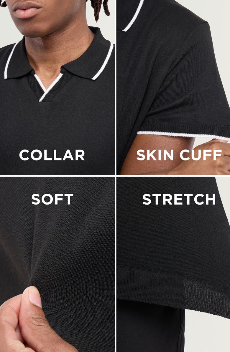 Spring + Mercer Short Sleeve Johnny Collar Polo Sweater, Alternate, color, Black/ White
