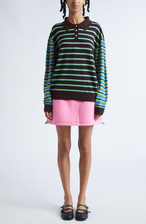 Sandy Liang Woods Mixed Stripe Merino Wool Polo Sweater In Multi