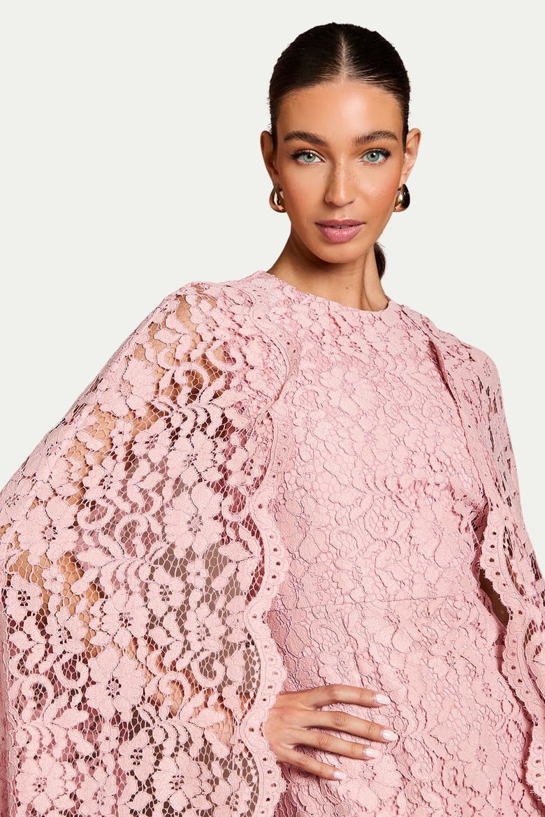 Lace Cape Gown, Alternate, color, Blush