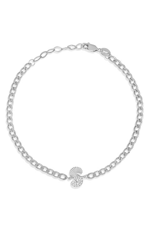 Half Pavé & Half Fluted Initial Pendant Bracelet