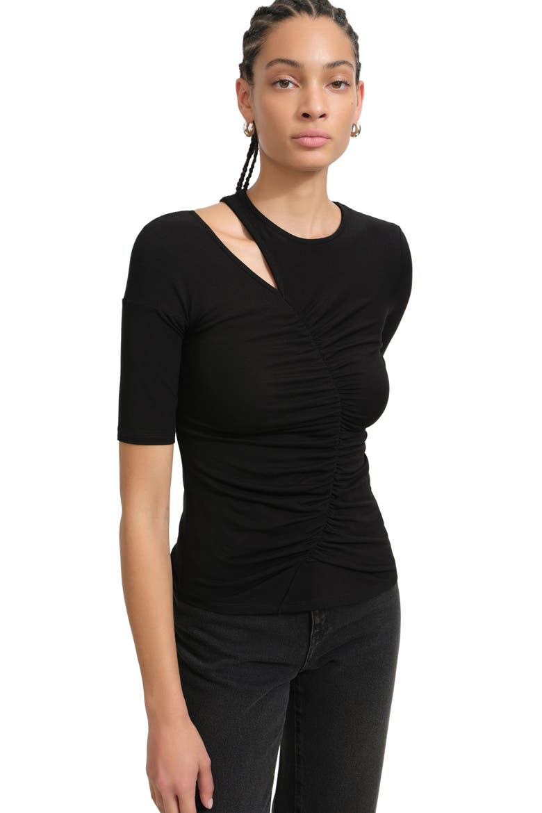 Paz Asymmetric Cutout Knit Shirt, Alternate, color, BLACK