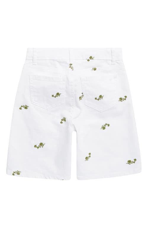 Shop Tractr Kids' Embroidered Denim Bermuda Shorts In White Green Floral