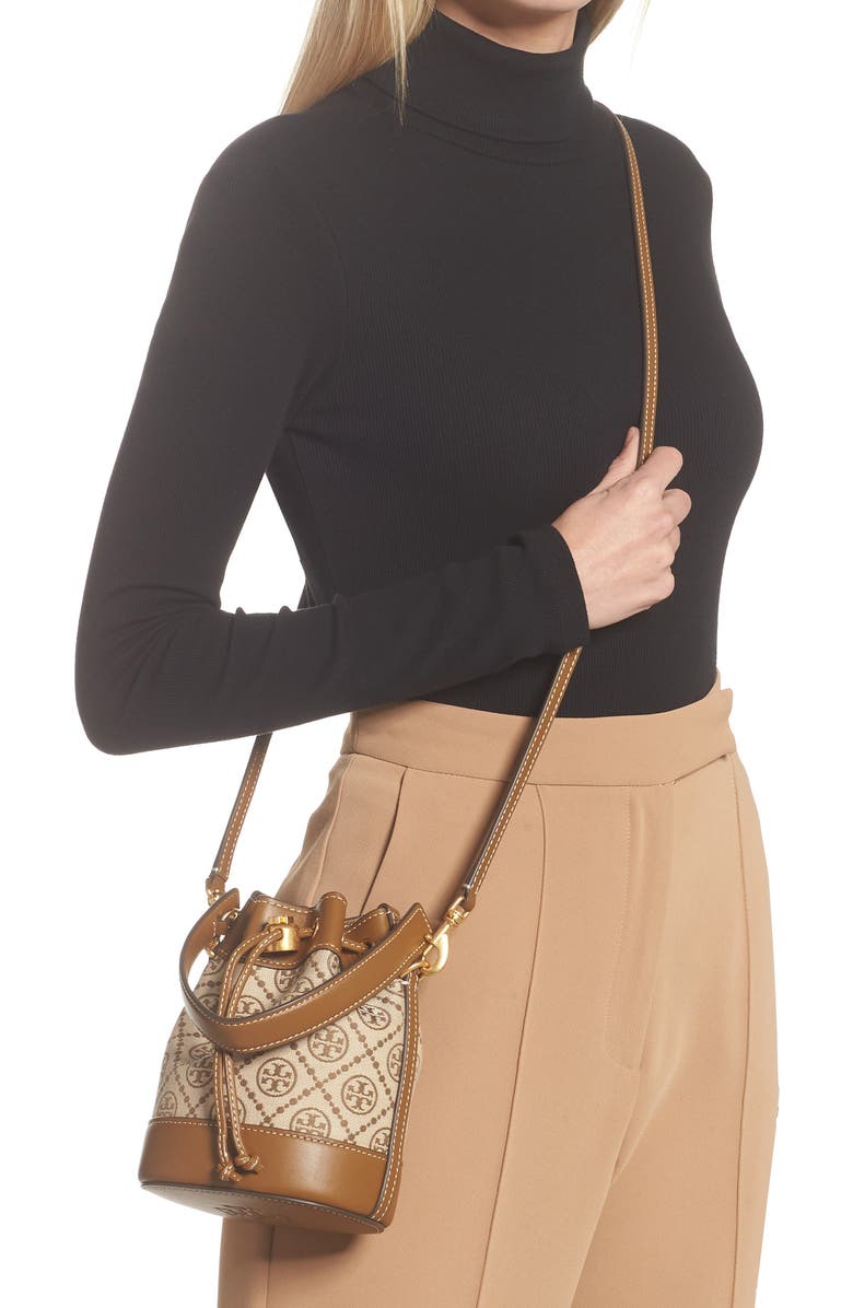 Tory Burch Mini T Monogram Jacquard Bucket Bag, Alternate, color,