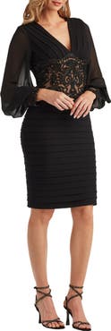 Tadashi Shoji Soutache Detail Long Sleeve Cocktail Dress