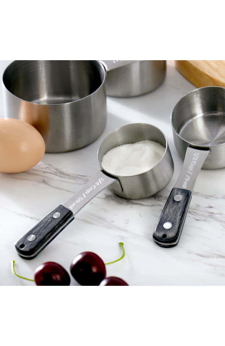 OSTER Blakeley 4 Piece Stainless Steel Measuring Cup Set Gray with Wood Handles, Alternate, color, Dark Gray