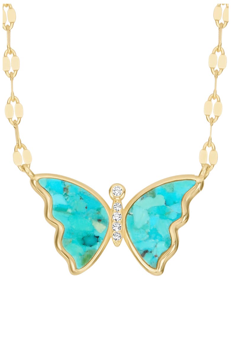 Turquoise Butterfly Pendant Necklace, Alternate, color, TURQUOISE/ GOLD