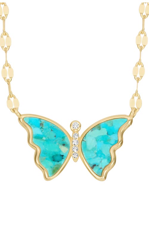 Athra Luxe Turquoise Butterfly Pendant Necklace In Multi