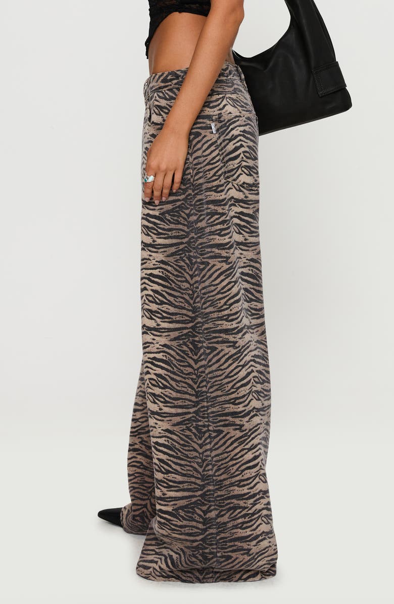 Princess Polly Radigal Tiger Print Low Rise Wide Leg Jeans, Alternate, color, Brown