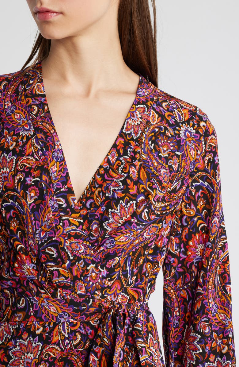 KOBI HALPERIN Dorothy Long Sleeve Faux Wrap Dress, Alternate, color, Black Multi