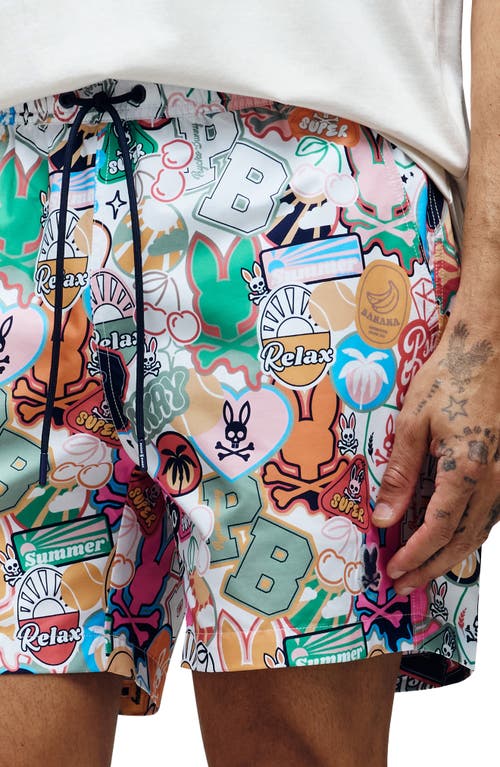 Psycho Bunny Marco Print Swim Trunks In Multi