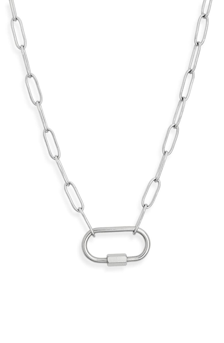 Petit Moments Carabiner Pendant Necklace, Main, color, Silver