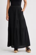 Bobeau Tiered Cotton Maxi Skirt