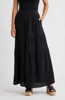 Bobeau Tiered Cotton Maxi Skirt