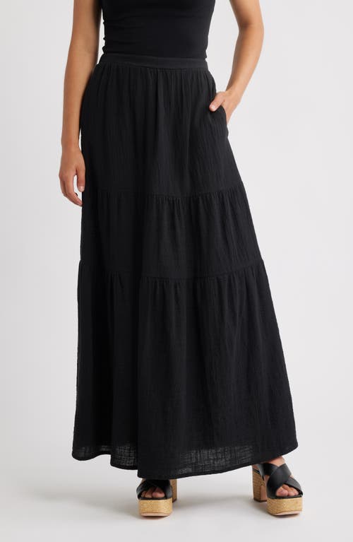 Bobeau Tiered Cotton Maxi Skirt In Black