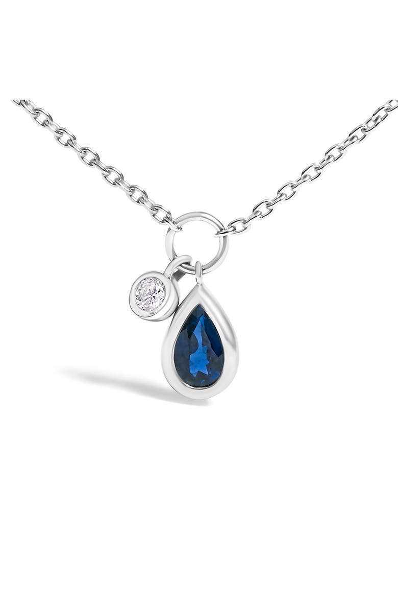10K White Gold Pear Blue Sapphire and Diamond Charm Pendant Necklace, Alternate, color, White